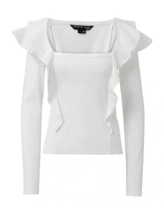 Veronica Beard Tops - Veronica Beard White Ruffle-Trim Long Sleeve Top
